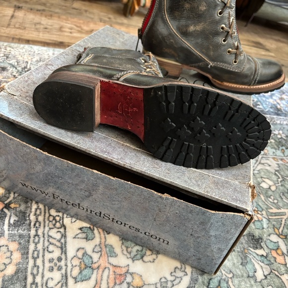 Freebird by Steven Distressed Brown Boots with Red Accents - Picture 3 of 3